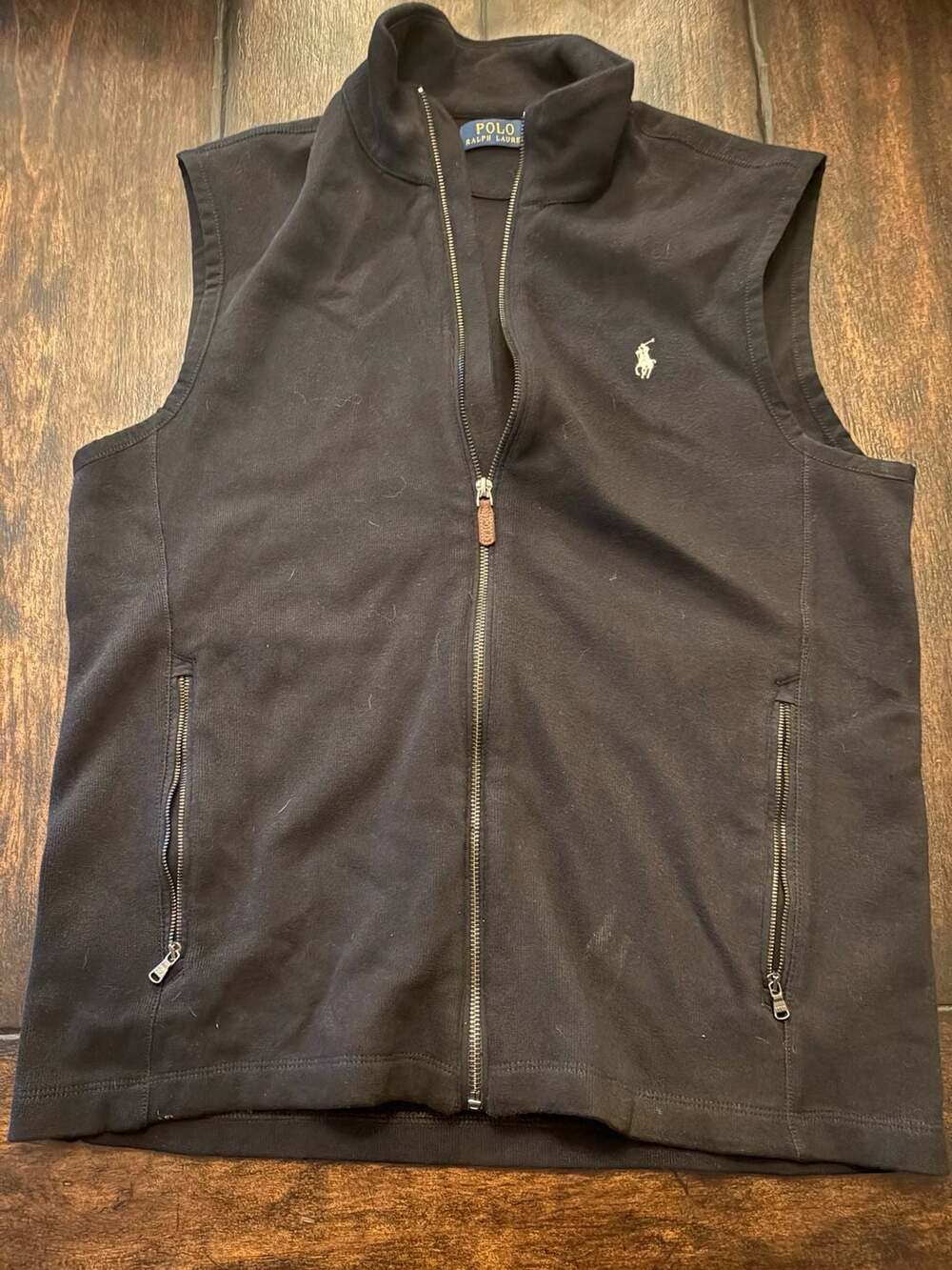 Polo Ralph Lauren Full-Zip Vest Size M Black Cotton Mockneck